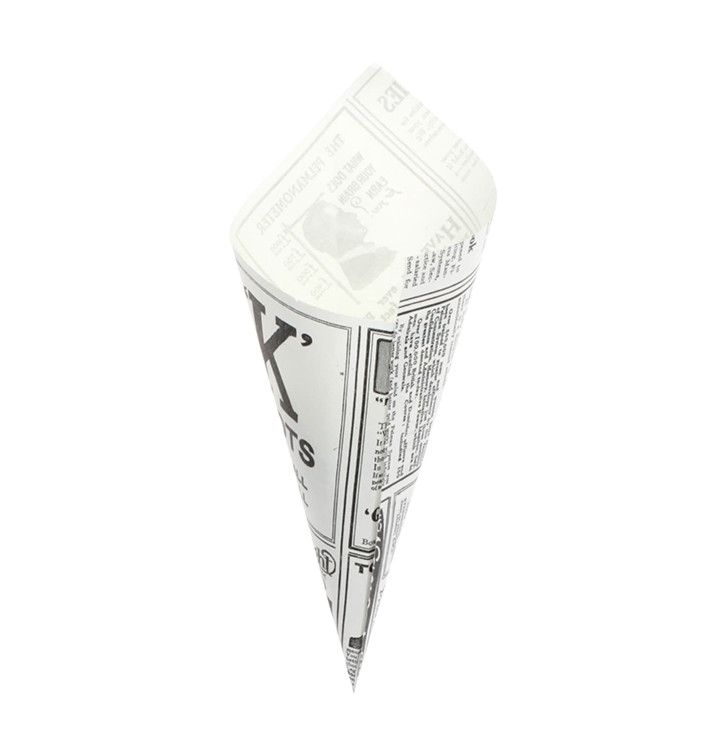 Papieren voedsel kegel Vetvrij "Times" 16cm 40g (250 stuks) Papieren voedsel kegel Vetvrij "Times" 16cm 40g (250 stuks)