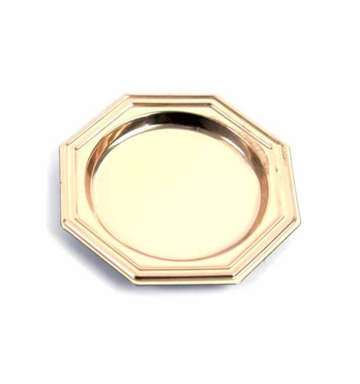 Plastic Proeving mini bord PS Dessert Achthoekig goud 8 cm Plastic Proeving mini bord PS Dessert Achthoekig goud 8 cm