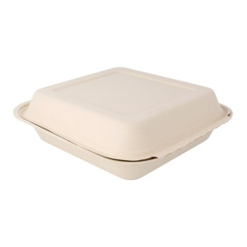 Suikerriet Gescharnierd Container "Menu Box" Naturel 20x20x7,5cm (250 stuks)