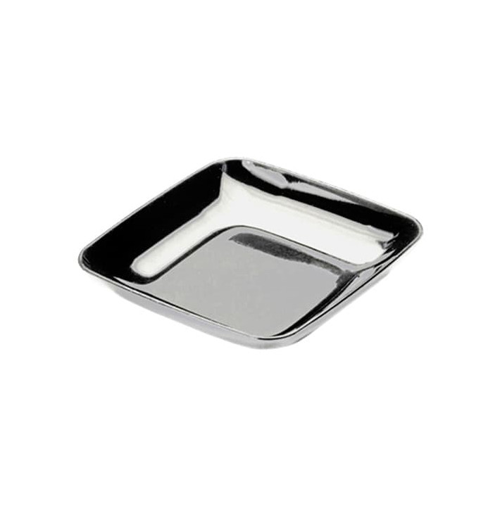 Plastic PS proefschotel zilver 6x6x1 cm Plastic PS proefschotel zilver 6x6x1 cm