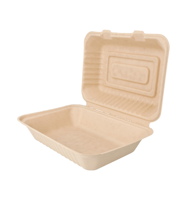 Suikerriet Gescharnierd Container "Menu Box" Naturel 22,5x16,5x6,4cm (200 stuks) Suikerriet Gescharnierd Container "Menu Box" Naturel 22,5x16,5x6,4cm (200 stuks)