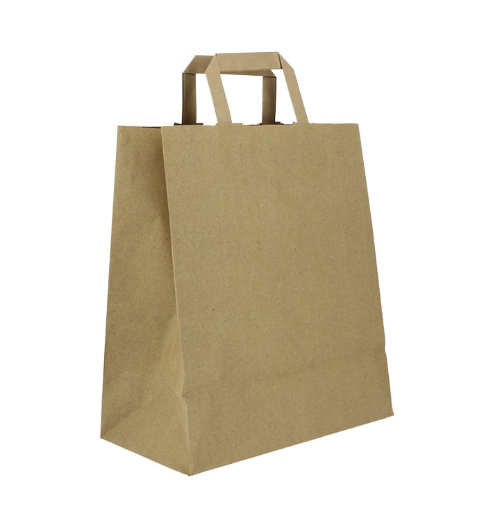 Vlakke Handvat Kraftpapier Zakken 80g/m² 26+14x29cm (50 Stuks) Vlakke Handvat Kraftpapier Zakken 80g/m² 26+14x29cm (50 Stuks)