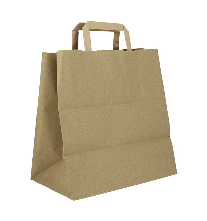 Vlakke Handvat Kraftpapier Zakken 80g/m² 28+17x29cm (200 Stuks) Vlakke Handvat Kraftpapier Zakken 80g/m² 28+17x29cm (200 Stuks)