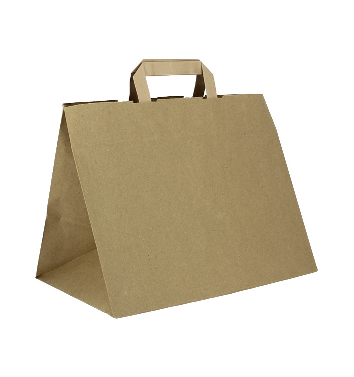 Vlakke Handvat Kraftpapier Zakken 80g/m² 32+21x26cm (50 Stuks) Vlakke Handvat Kraftpapier Zakken 80g/m² 32+21x26cm (50 Stuks)