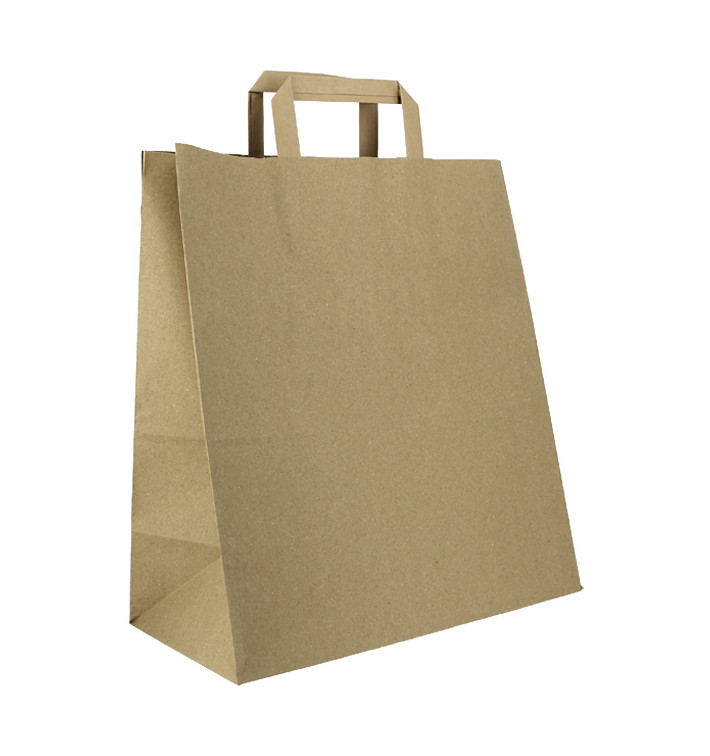 Vlakke Handvat Kraftpapier Zakken 80g/m² 32+16x35cm (250 Stuks) Vlakke Handvat Kraftpapier Zakken 80g/m² 32+16x35cm (250 Stuks)
