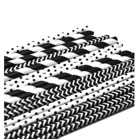 Papieren rechte rietjes zwart pakket Ø0,6cm 20cm (3000 stuks)