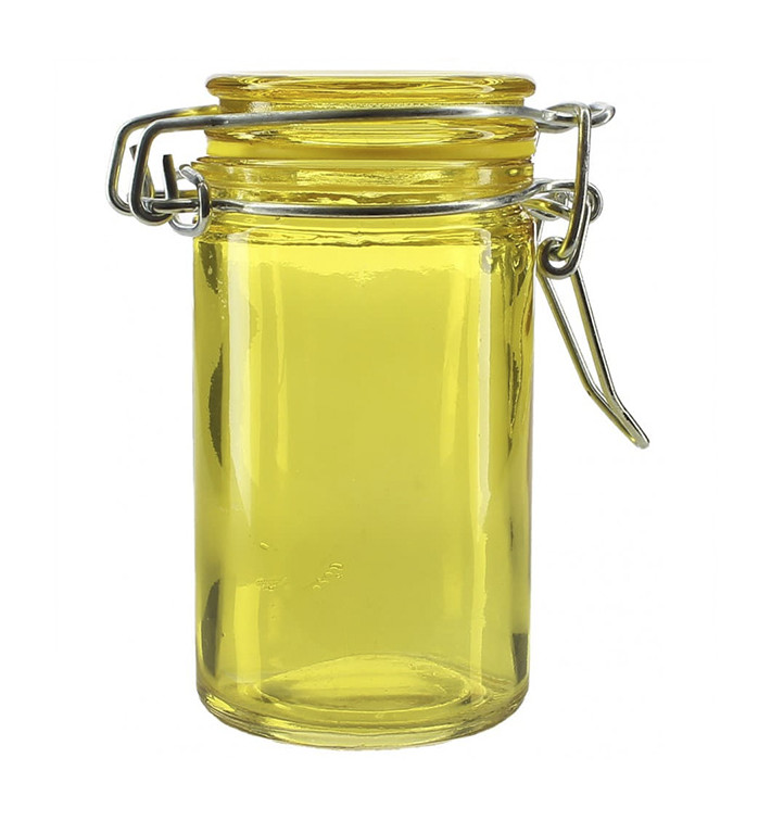 Glazen voorraadpot Luchtdicht geel 70ml Ø4,5x8cm (32 stuks) Glazen voorraadpot Luchtdicht geel 70ml Ø4,5x8cm (32 stuks)