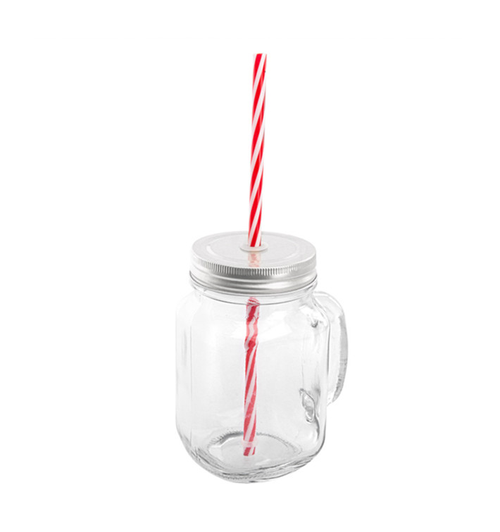Kristallen pot met Deksel en rietje 450ml (24 stuks) Kristallen pot met Deksel en rietje 450ml (24 stuks)