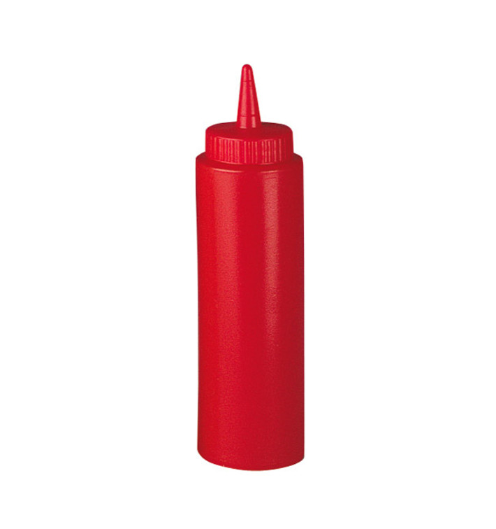 Squeeze saus dispenser plastic rood 240ml (6 stuks) Squeeze saus dispenser plastic rood 240ml (6 stuks)