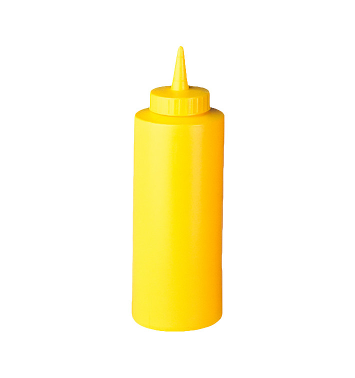 Squeeze saus dispenser plastic geel 360ml (72 stuks) Squeeze saus dispenser plastic geel 360ml (72 stuks)