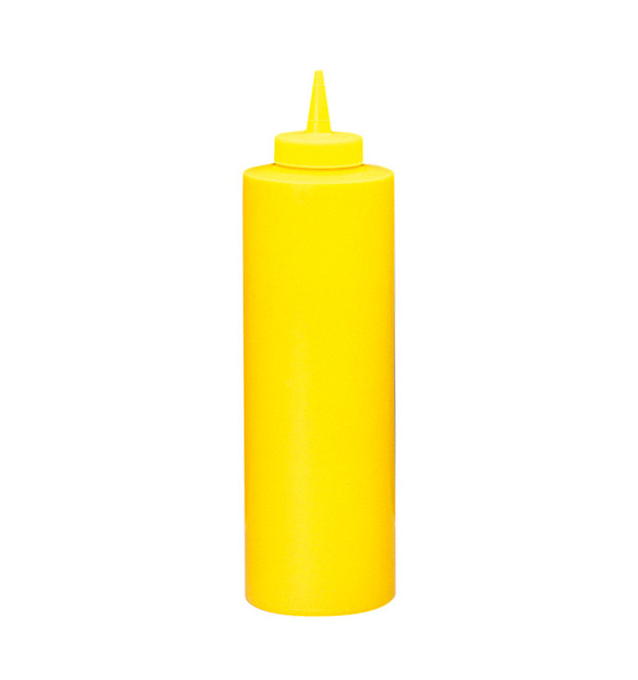 Squeeze saus dispenser plastic geel 720ml (36 stuks) Squeeze saus dispenser plastic geel 720ml (36 stuks)