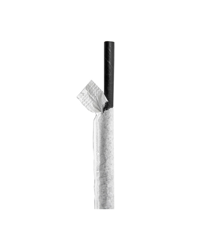 Papieren rechte rietjes zwart verpakt met wit omhulsel Ø0,6cm 21cm (6000 stuks) Papieren rechte rietjes zwart verpakt met wit omhulsel Ø0,6cm 21cm (6000 stuks)