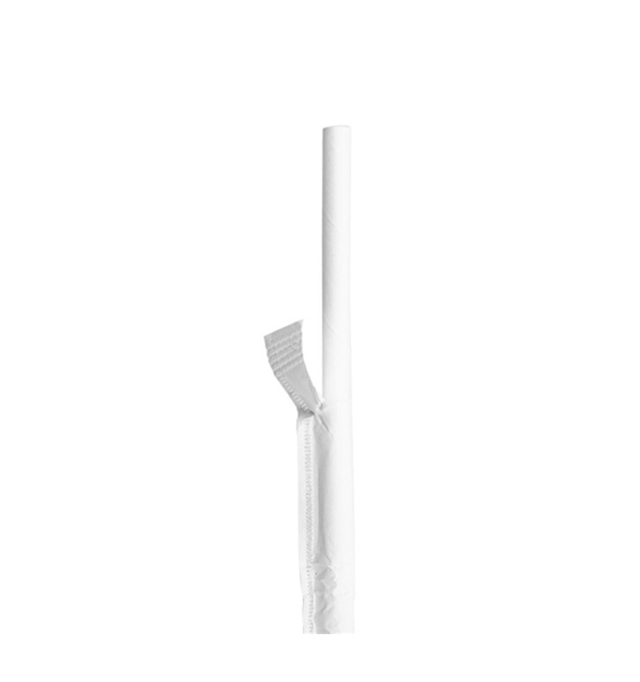 Papieren rechte rietjes wit verpakt met wit omhulsel Ø0,6cm 21cm (6000 stuks) Papieren rechte rietjes wit verpakt met wit omhulsel Ø0,6cm 21cm (6000 stuks)