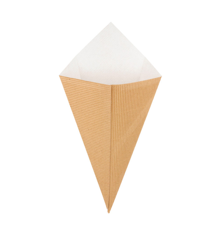 Gegolfd papier Dipping kegel kraft 27cm 250g (100 stuks) Gegolfd papier Dipping kegel kraft 27cm 250g (100 stuks)