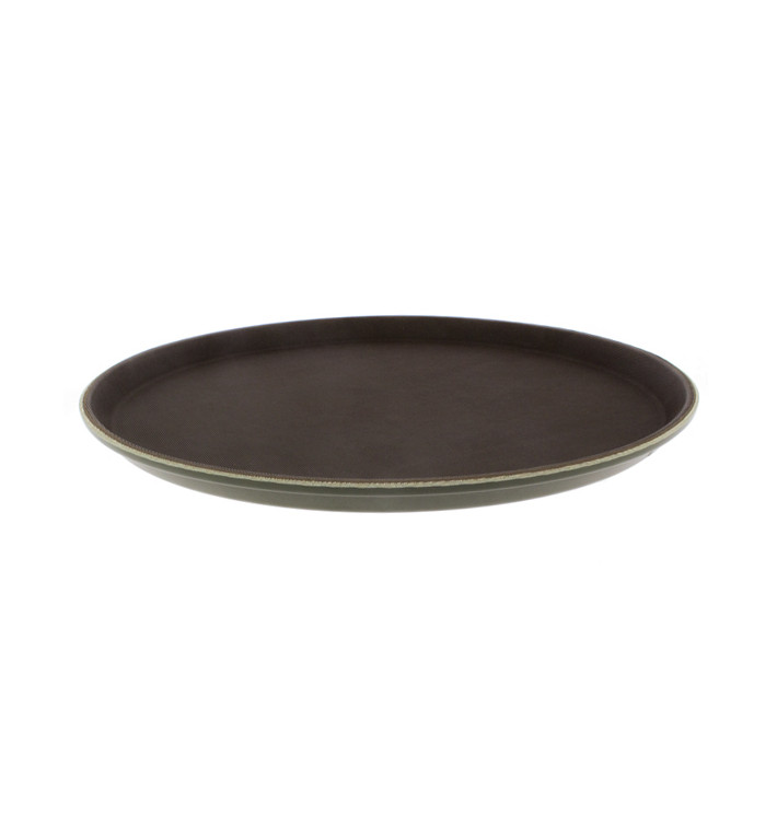 Bandeja PP Redonda Antideslizante Marrón Ø35,5cm (1 Ud)