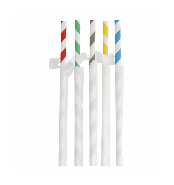 Papieren rechte rietjes Gestreept verpakt met kraft omhulsel Ø8mm 23,5cm (3.000 stuks) Papieren rechte rietjes Gestreept verpakt met kraft omhulsel Ø8mm 23,5cm (3.000 stuks)