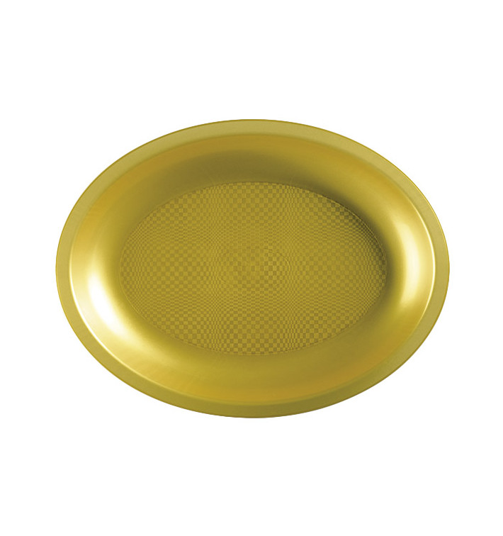 Plastic schotel microgolfbaar Ovaal vormig goud "Rond vormig" 25,5x19 cm (25 stuks) 