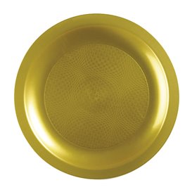 Plastic bord Plat goud "Rond vormig" PP Ø18,5 cm (25 stuks) 