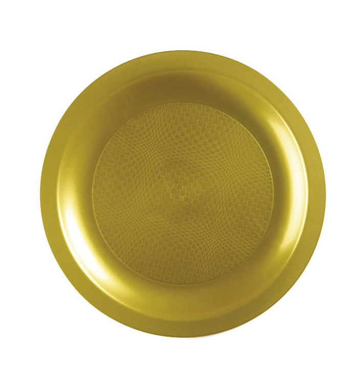 Plastic bord Plat goud "Rond vormig" PP Ø18,5 cm (600 stuks)