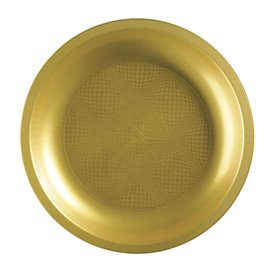 Plastic bord Plat goud "Rond vormig" PP Ø22 cm (25 stuks) 