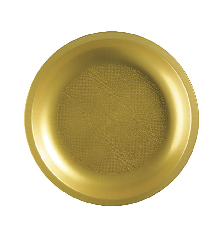 Plastic bord goud "Rond vormig" PP Ø29 cm (10 stuks) Plastic bord goud "Rond vormig" PP Ø29 cm (10 stuks)