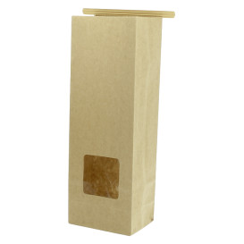 Papieren zak zonder handvat kraft met venster 9+6x26cm (50 stuks)