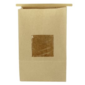 Papieren zak zonder handvat kraft met venster 15+7x23cm (50 stuks)