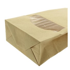 Papieren zak zonder handvat kraft met venster 12+6x23,5cm (50 stuks)