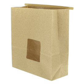 Papieren zak zonder handvat kraft met venster 20+8x23cm (50 stuks)