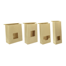 Papieren zak zonder handvat kraft met venster 9+6x26cm (50 stuks)