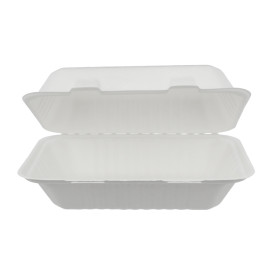 Suikerriet Gescharnierd Container "Menu Box" wit 15x22x5cm (50 stuks) 