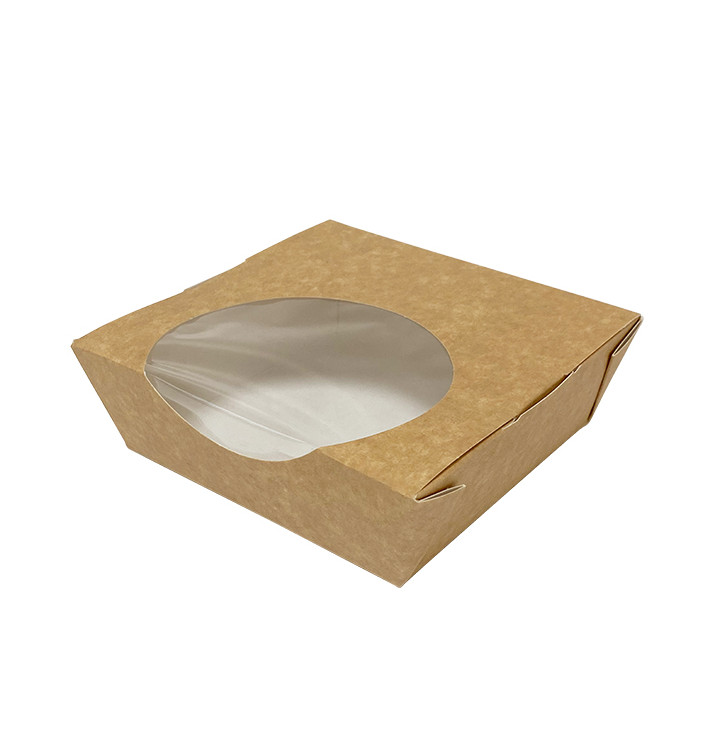 Kraft Kartonnen Saladekom met Venster 500ml (250 Stuks) Kraft Kartonnen Saladekom met Venster 500ml (250 Stuks)