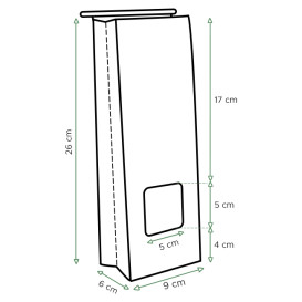 Papieren zak zonder handvat kraft met venster 9+6x26cm (50 stuks)