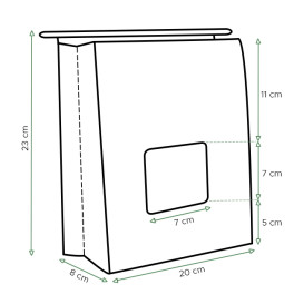Papieren zak zonder handvat kraft met venster 20+8x23cm (50 stuks)