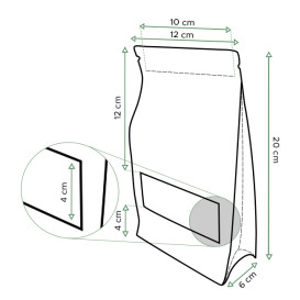 Papieren StandUp Kraft met zelfsluiting en venster 12+6x20cm (1000 stuks)