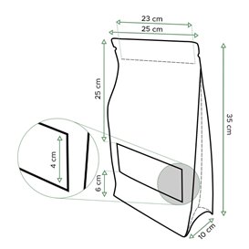 Papieren StandUp Kraft met zelfsluiting en venster 25+10x35cm (250 stuks)