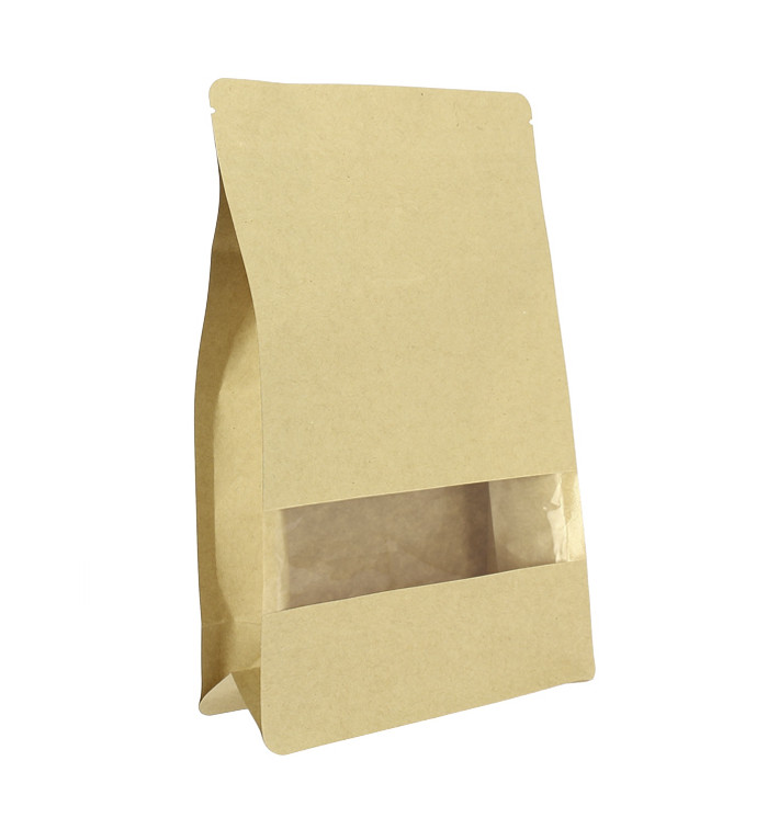 Papieren StandUp Kraft met zelfsluiting en venster 16+8x26cm (50 stuks) Papieren StandUp Kraft met zelfsluiting en venster 16+8x26cm (50 stuks)