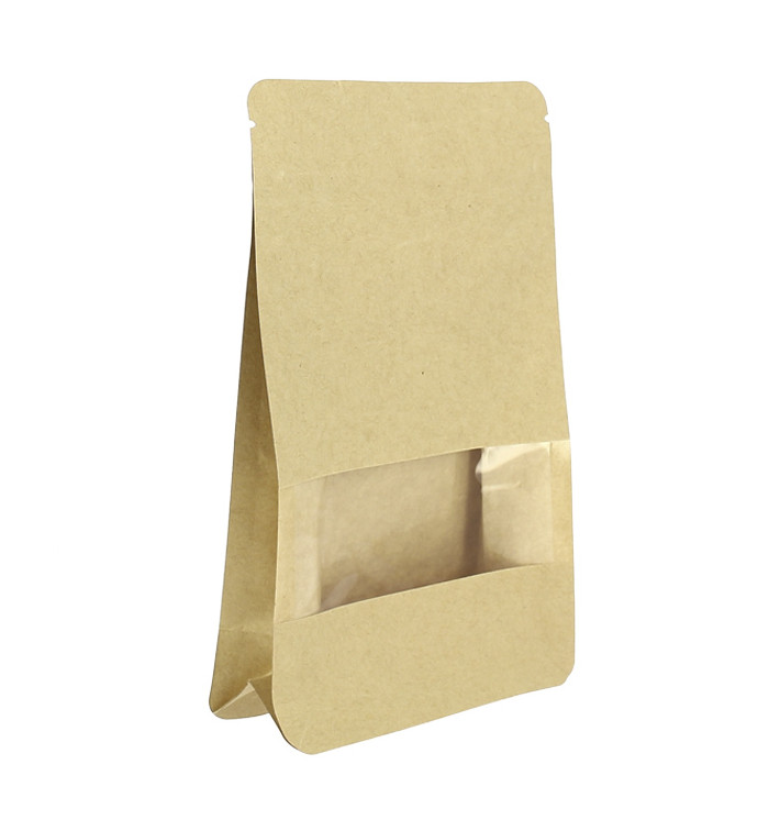 Papieren StandUp Kraft met zelfsluiting en venster 12+6x20cm (50 stuks) Papieren StandUp Kraft met zelfsluiting en venster 12+6x20cm (50 stuks)