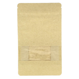 Papieren StandUp Kraft met zelfsluiting en venster 12+6x20cm (50 stuks)