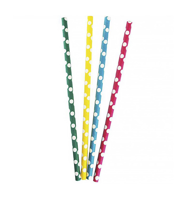 Papieren rechte rietjes "Punten" Assorti Ø0,8cm 24cm (3.000 stuks) Papieren rechte rietjes "Punten" Assorti Ø0,8cm 24cm (3.000 stuks)