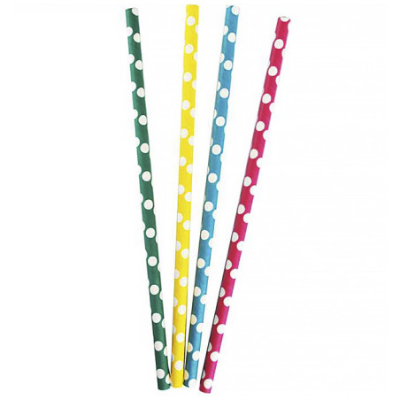 Papieren rechte rietjes "Punten" Assorti Ø0,8cm 24cm (3.000 stuks)