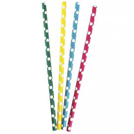 Papieren rechte rietjes "Punten" Assorti Ø0,8cm 24cm (100 stuks) 