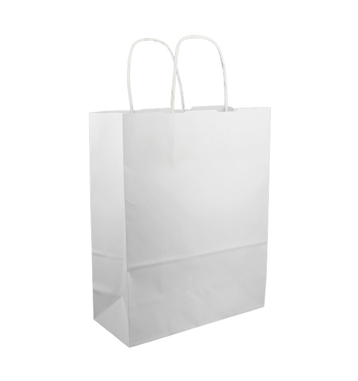 Papieren zak met handgrepen kraft wit 100g/m² 25+11x31cm (200 stuks) Papieren zak met handgrepen kraft wit 100g/m² 25+11x31cm (200 stuks)