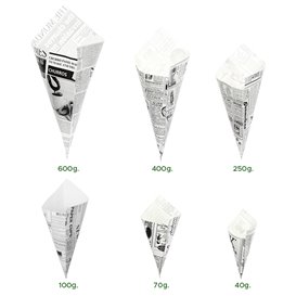 Papieren voedsel kegel Vetvrij "Times" 34cm 400g (1.000 stuks)