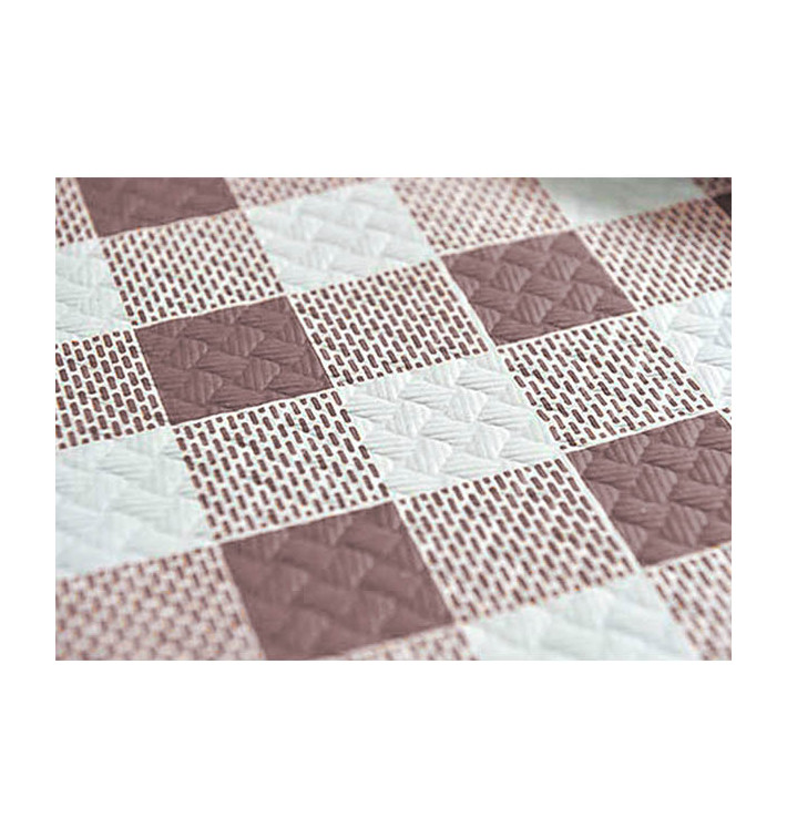 Voorgesneden papieren tafelkleed bruin Checkers 40g 1x1m (400 stuks) Voorgesneden papieren tafelkleed bruin Checkers 40g 1x1m (400 stuks)