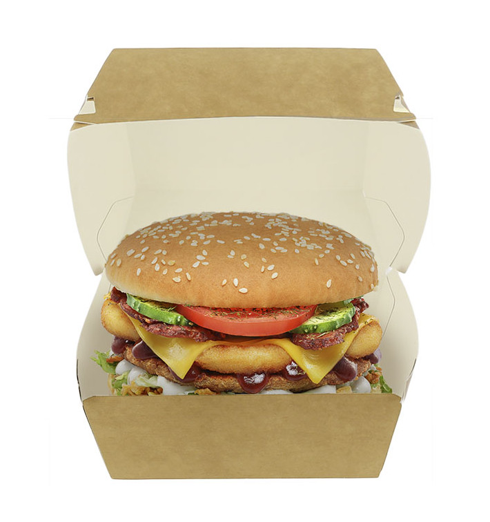 Bakjes Mega Hamburger Kraft Kartonnen Dubbele Sluiting 15,5x15,5x10cm (200 Stuks) Bakjes Mega Hamburger Kraft Kartonnen Dubbele Sluiting 15,5x15,5x10cm (200 Stuks)