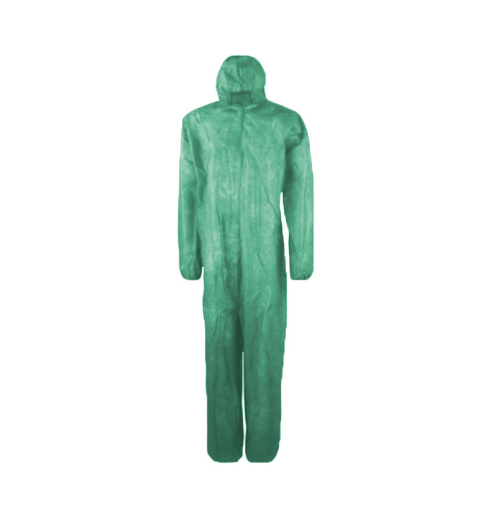 Wegwerp plastic overall "TST" PP capuchonrits maat XL groen (1 stuk) 