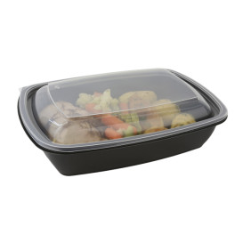 Plastic Deksel voor Deli Container PP Rechthoekige vorm zwart en creme 23x16,5cm (300 stuks)