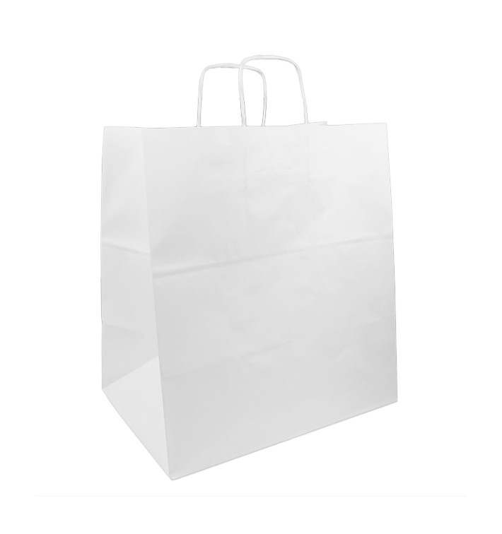 Papieren Zak met Handgrepen Wit 100g/m² 36+24x39cm (50 stuks) Papieren Zak met Handgrepen Wit 100g/m² 36+24x39cm (50 stuks)