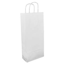 Papieren zak voor fles met handgrepen wit 18+8x39cm (50 stuks) 